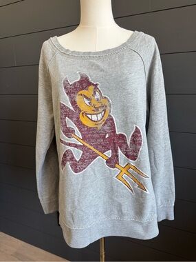 Three Square Gray ASU Sparky Sweatshirt Maroon Gold College Academic Arizona St
